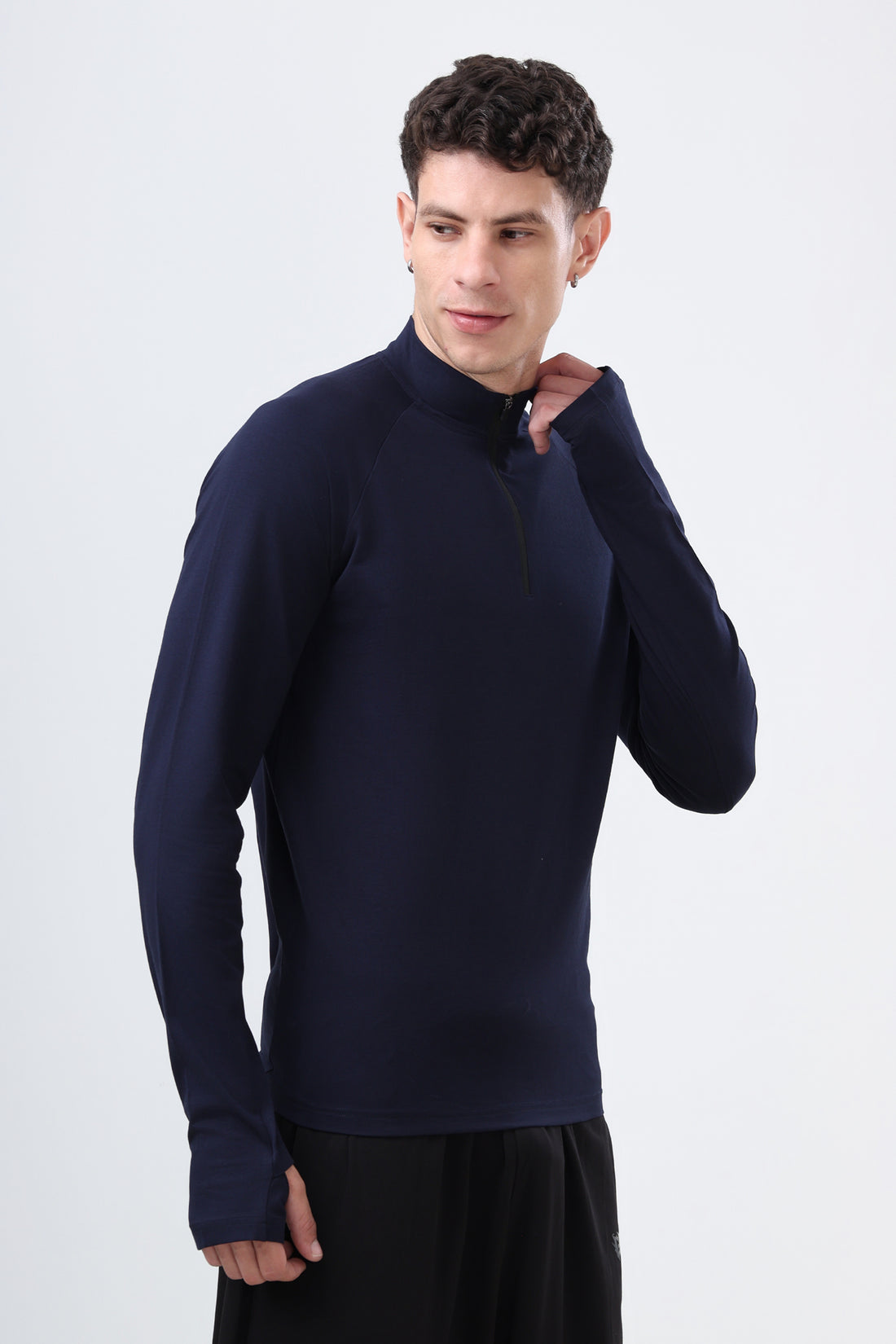 Quarter Zip T-Shirt (Cotton Feel) Navy