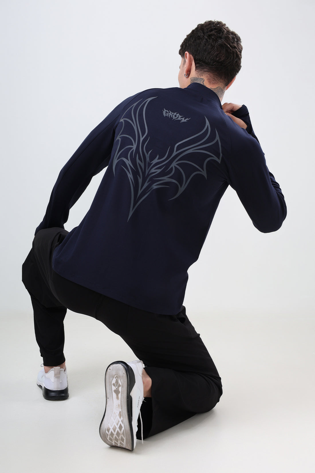 Quarter Zip T-Shirt (Cotton Feel) Navy