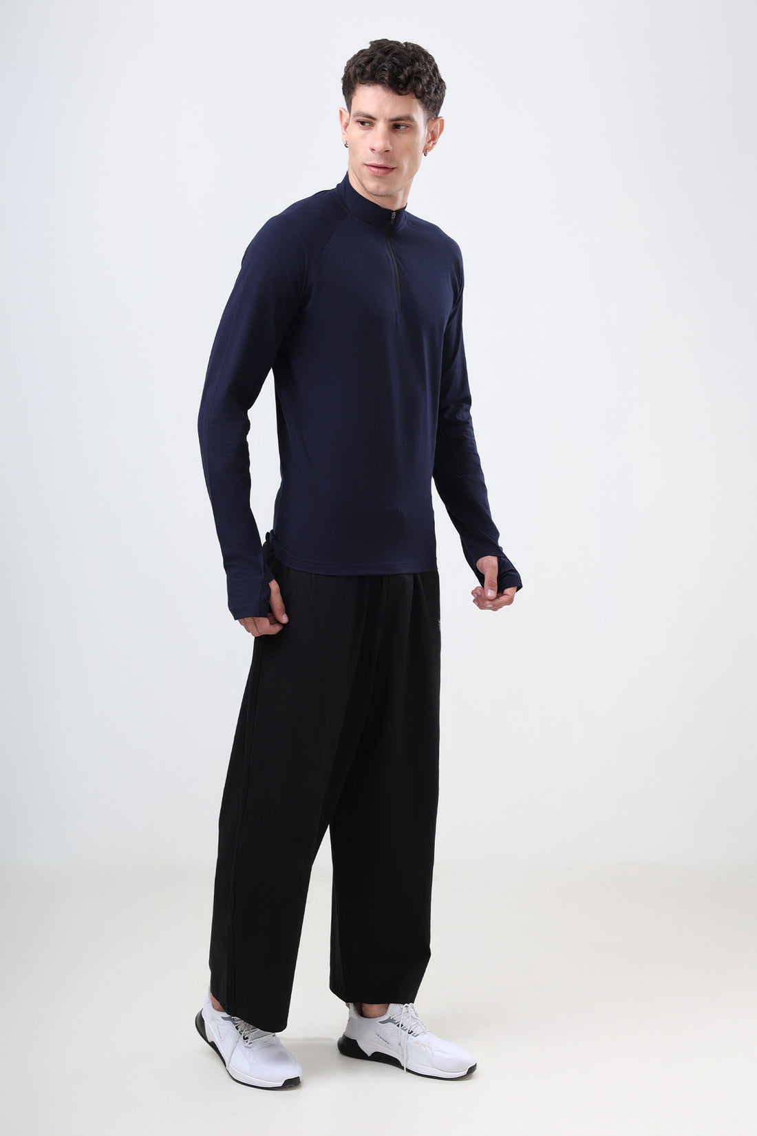 Quarter Zip T-Shirt (Cotton Feel) Navy