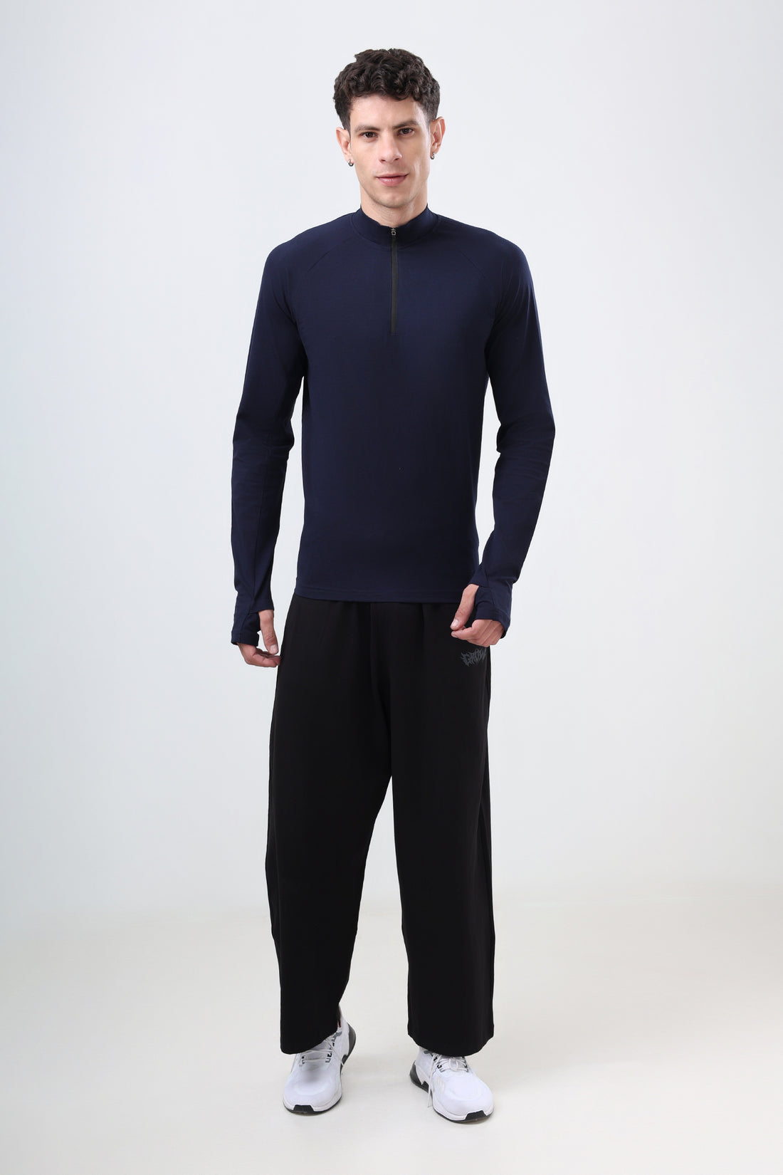 Quarter Zip T-Shirt (Cotton Feel) Navy