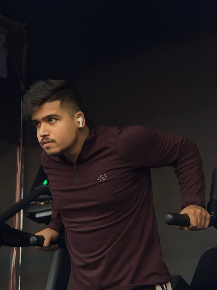 Raglan Quarter Zip T-Shirt (Cotton Feel) Wine
