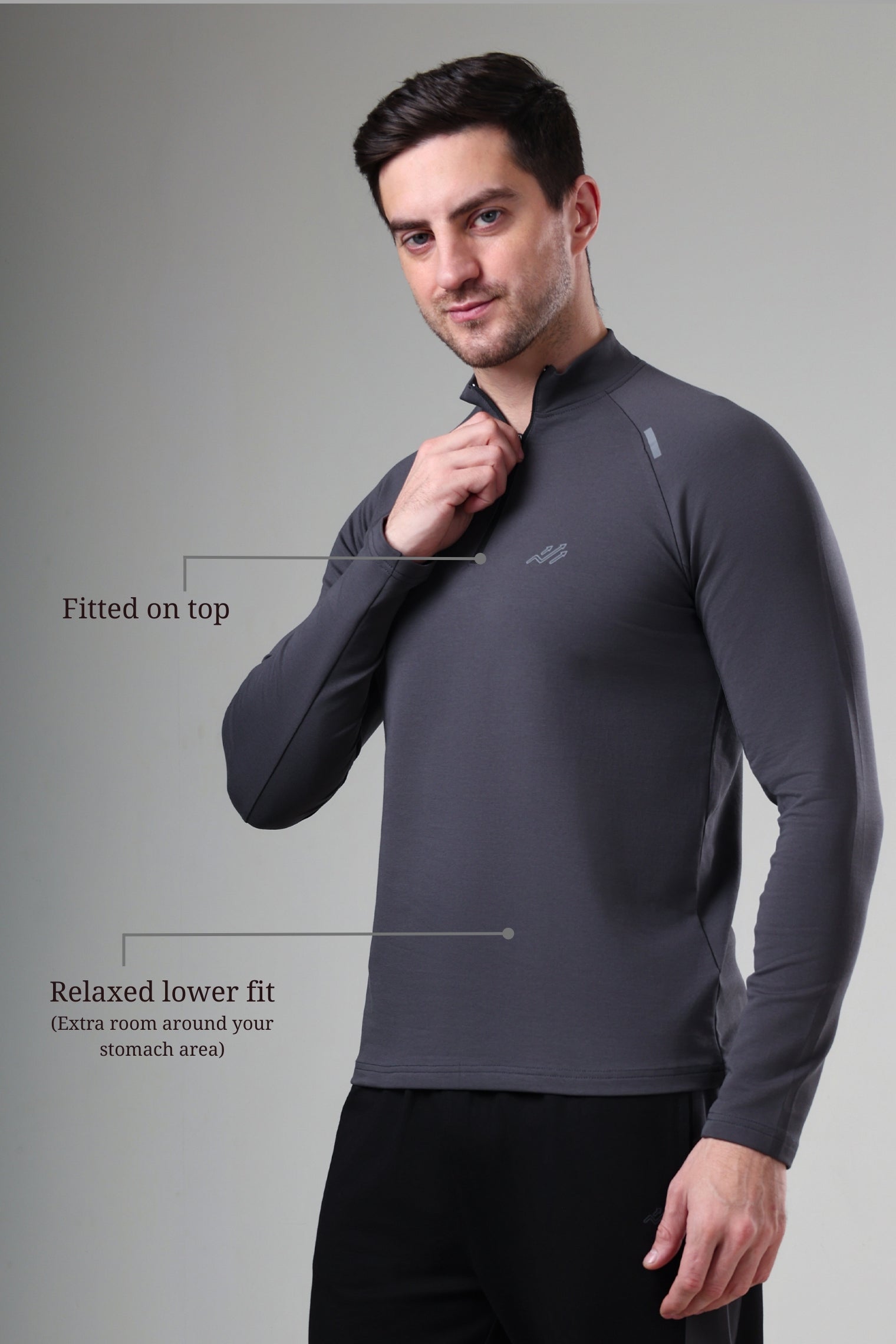 Raglan Quarter Zip T-Shirt (Cotton Feel) Dark Grey