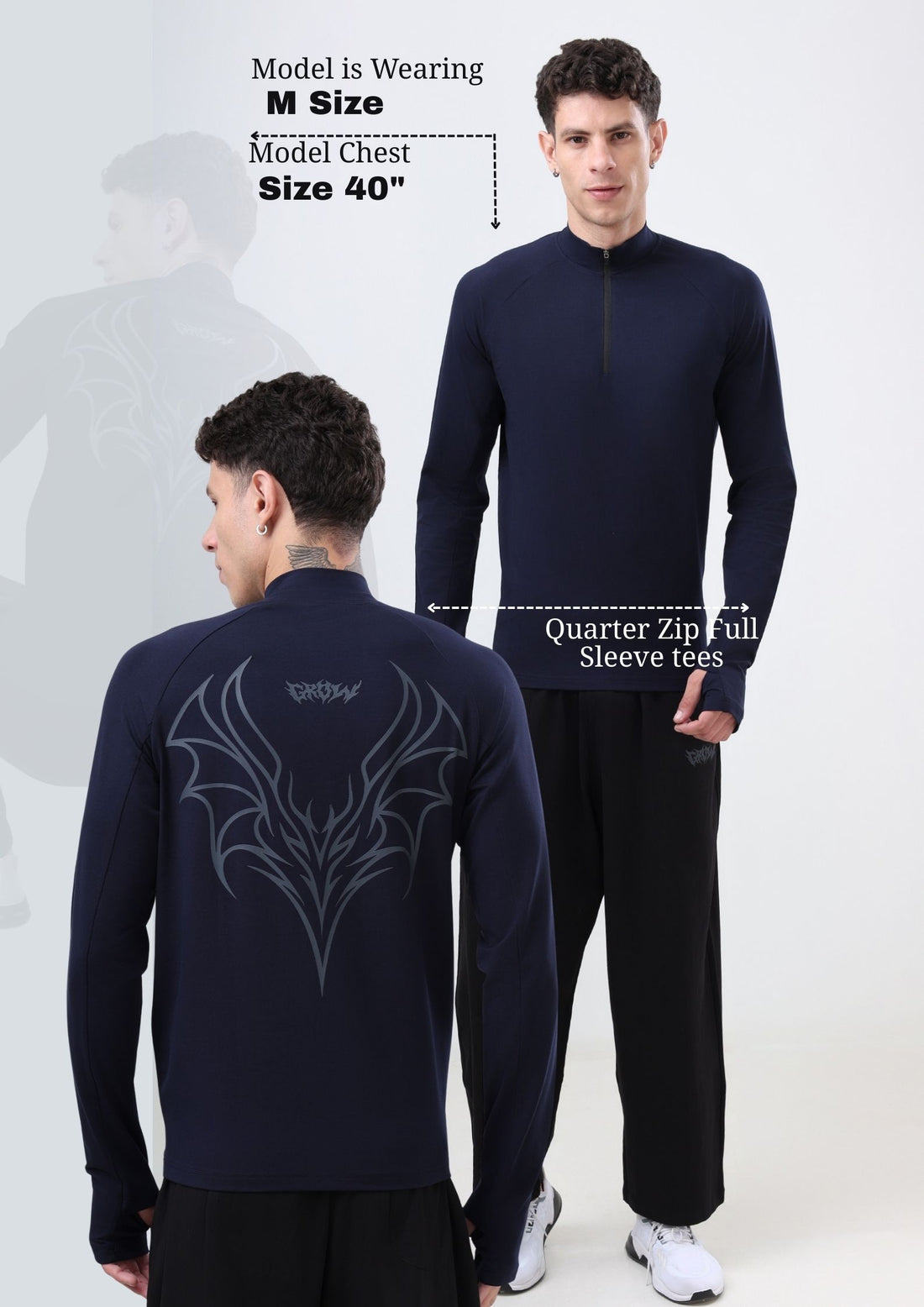 Quarter Zip T-Shirt (Cotton Feel) Navy