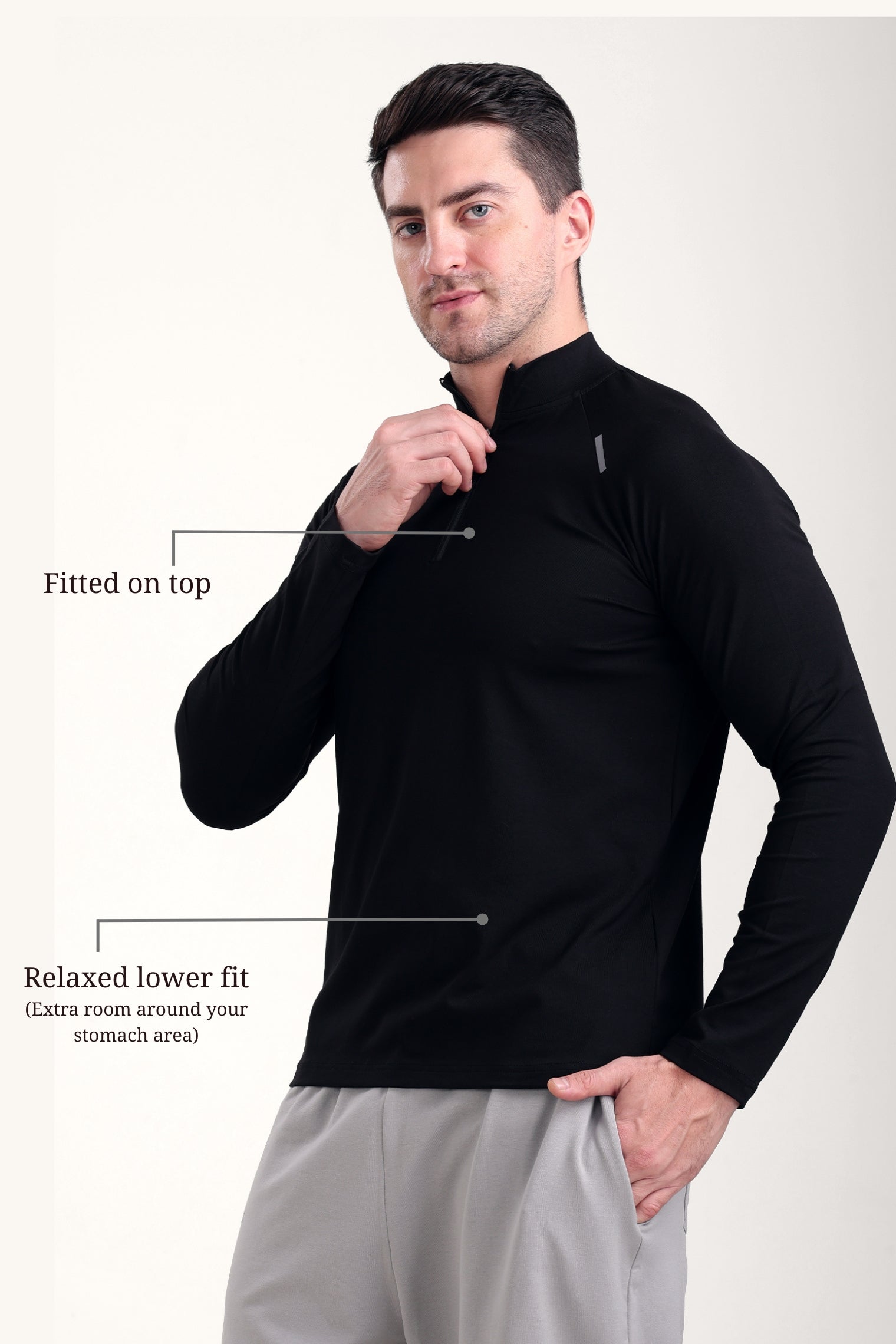 Raglan Quarter Zip T-Shirt (Cotton Feel) Black