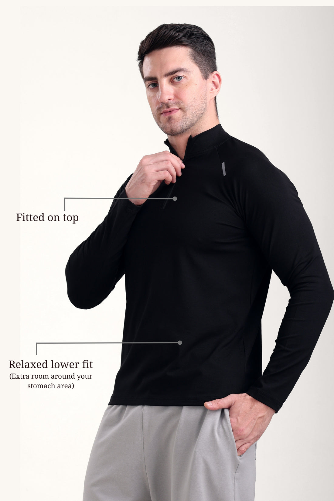 Raglan Quarter Zip T-Shirt (Cotton Feel) Black