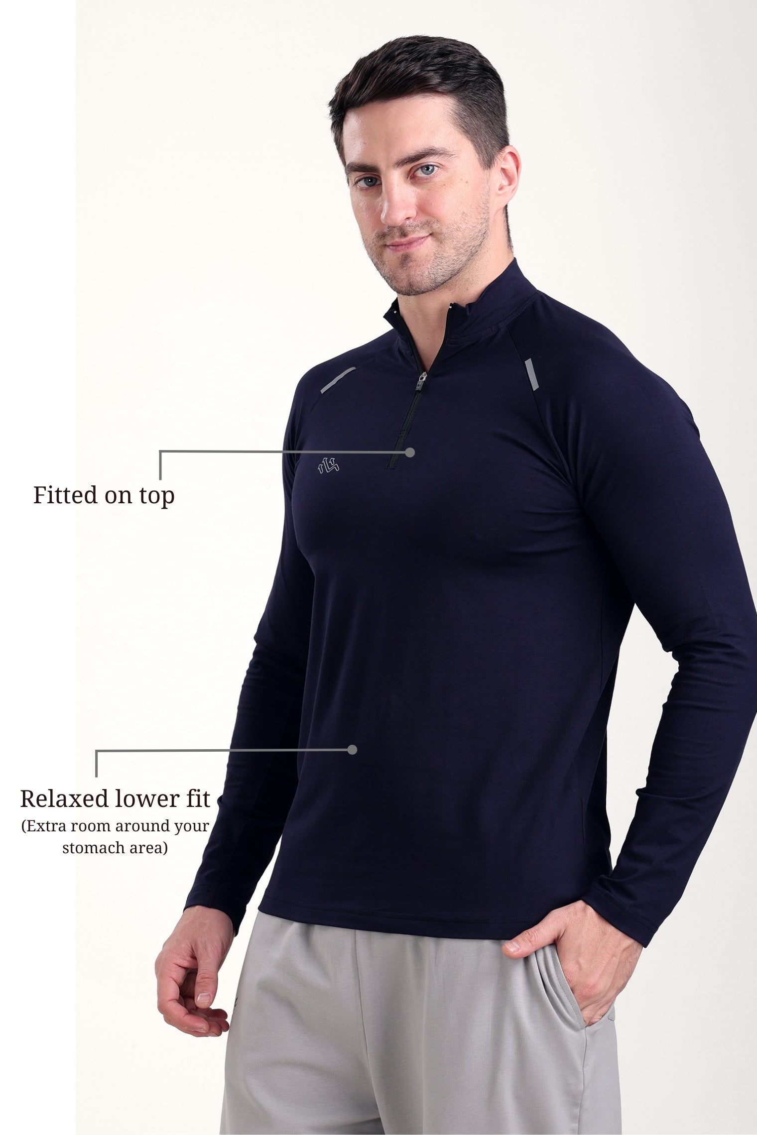 Raglan Quarter Zip T-Shirt (Cotton Feel) Navy