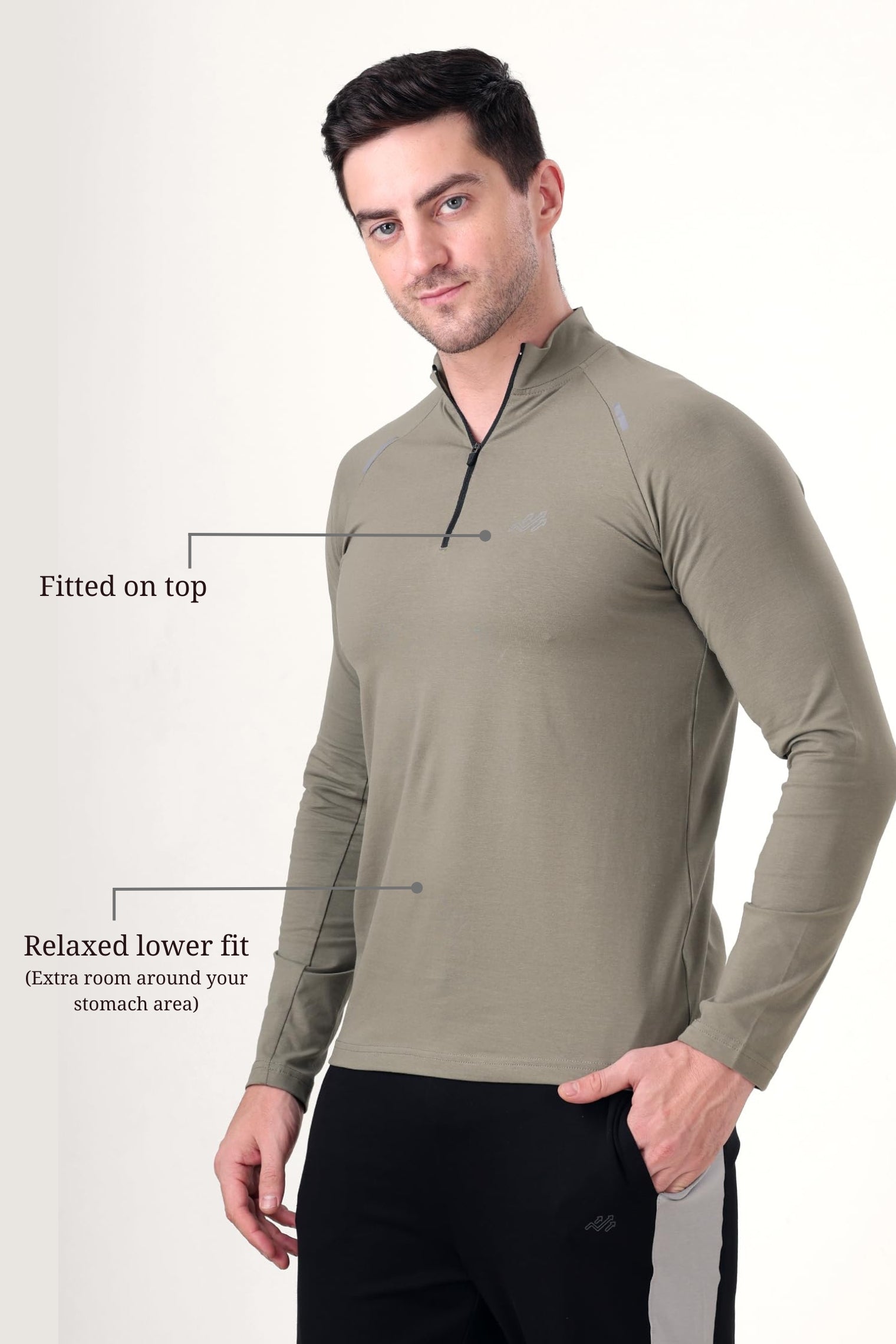 Raglan Quarter Zip T-Shirt (Cotton Feel) Mid Grey