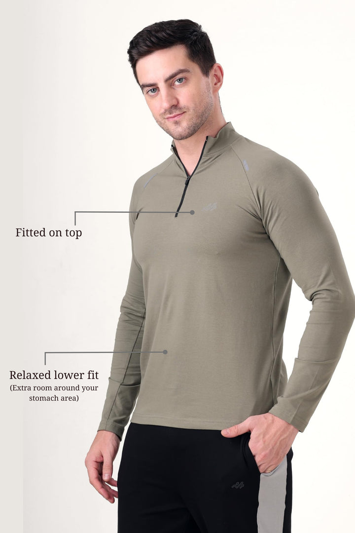 Raglan Quarter Zip T-Shirt (Cotton Feel) Mid Grey