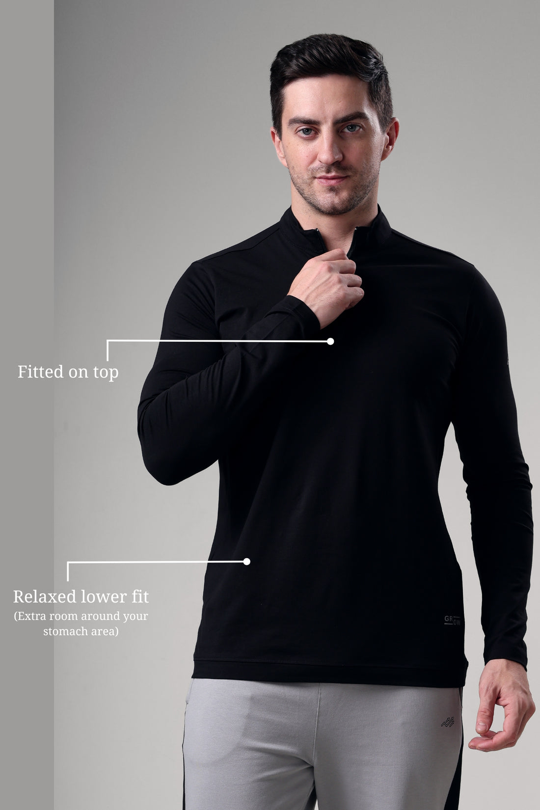 Wolf Quarter Zip T-Shirt (Cotton Feel) Black