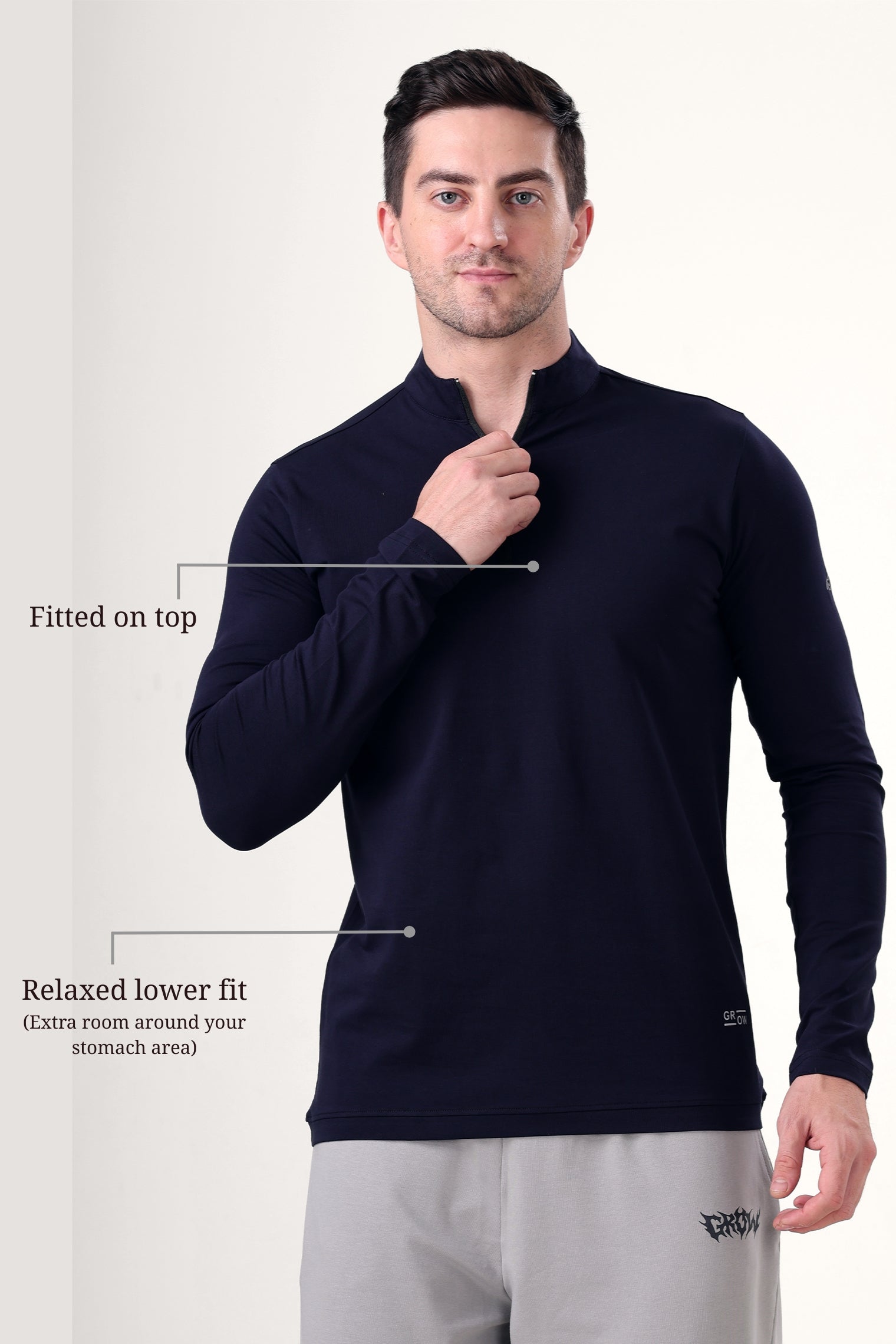 Wolf Quarter Zip T-Shirt (Cotton Feel) Navy