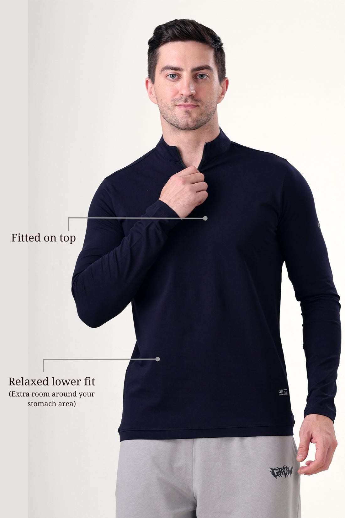 Wolf Quarter Zip T-Shirt (Cotton Feel) Navy