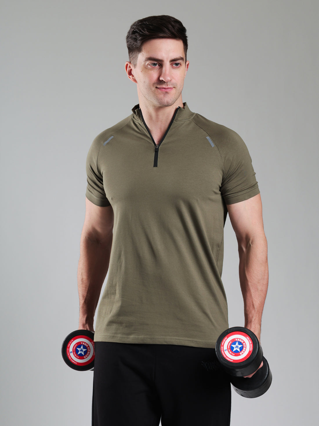 Raglan Quarter Zip Half Sleeves Tshirt Mid Grey