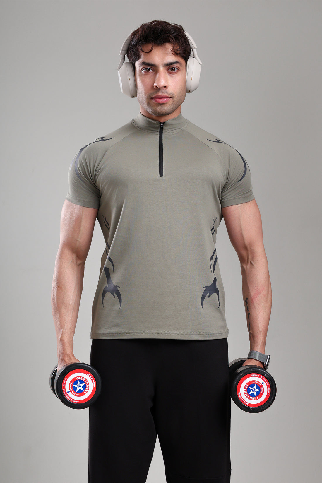 GROW ShadowTribe Zip Tshirt Mid grey