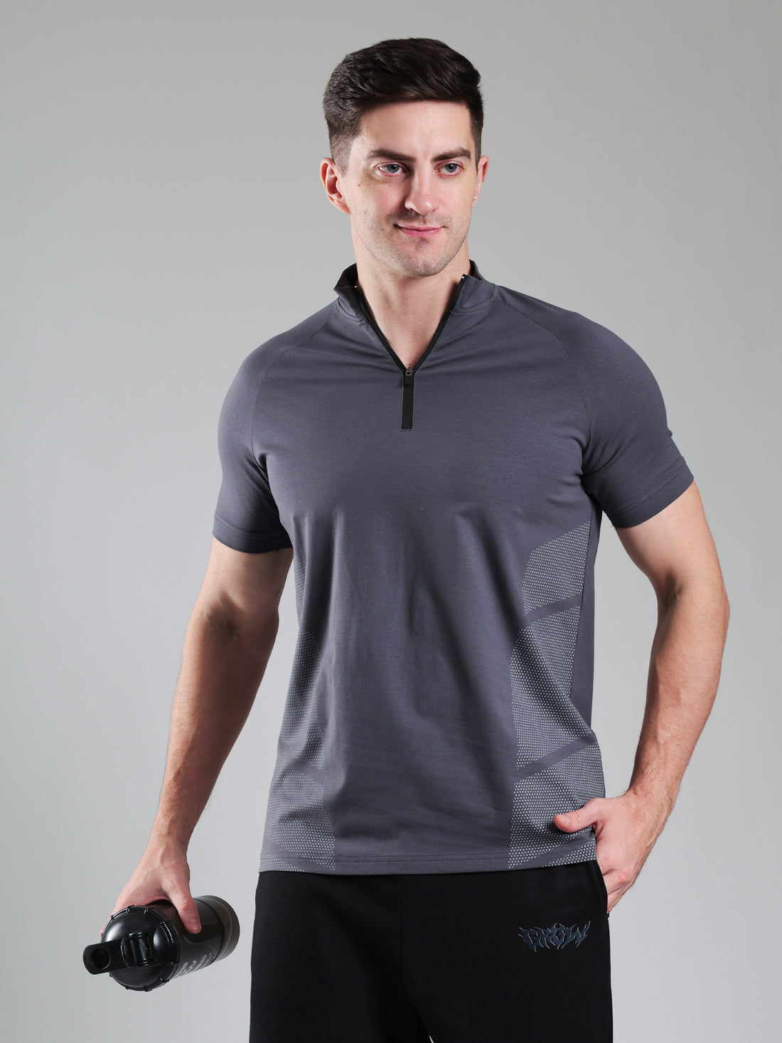 Half Quarter Zip Performance T-Shirt Dark Grey
