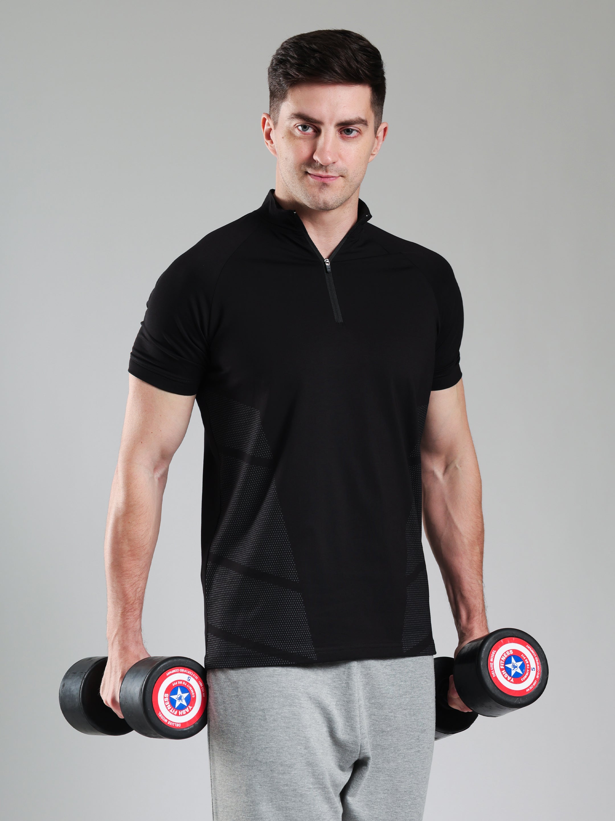 Half Quarter Zip Performance T-Shirt Black