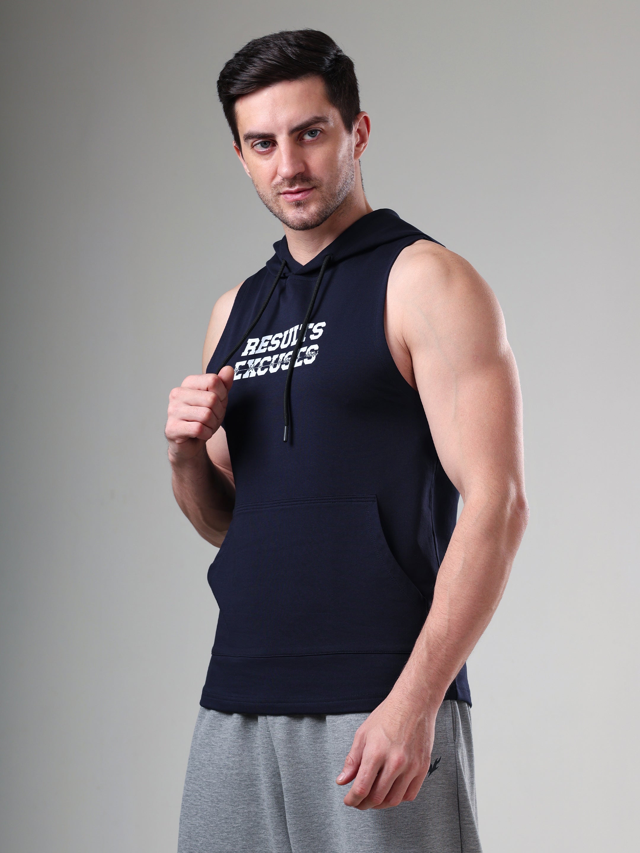Results Sleeveless Hoodie Navy