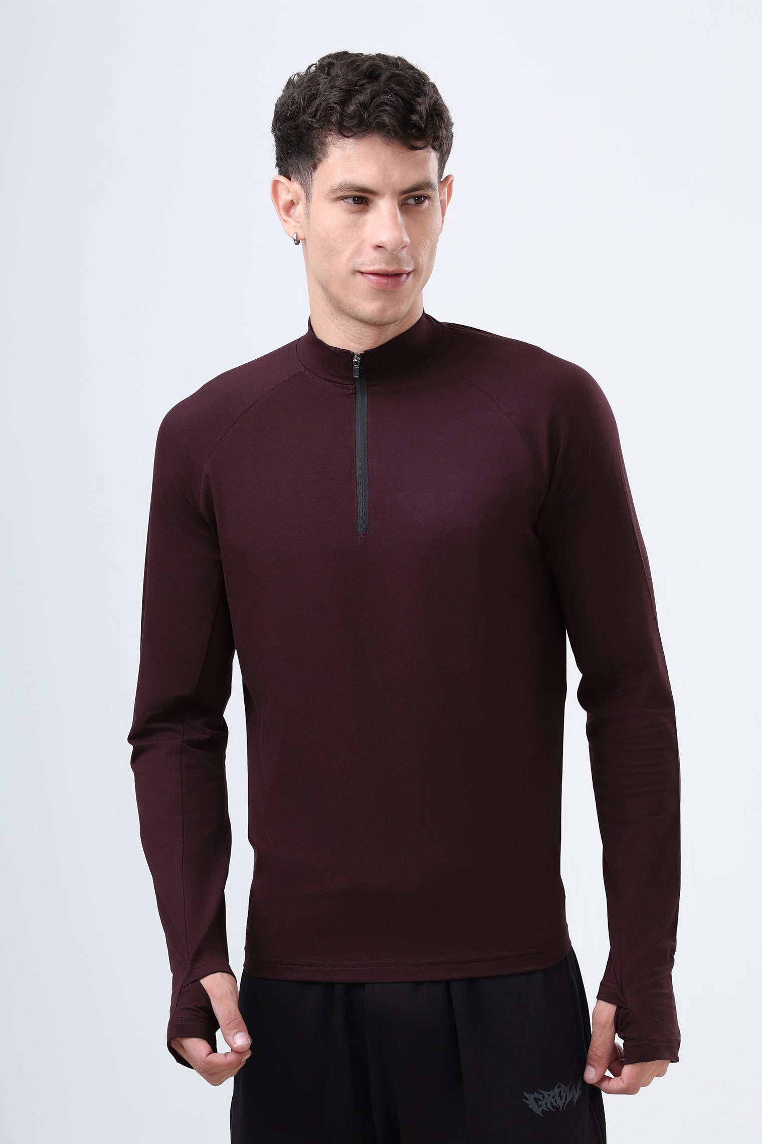 Quarter Zip T-Shirt (Cotton Feel) Wine