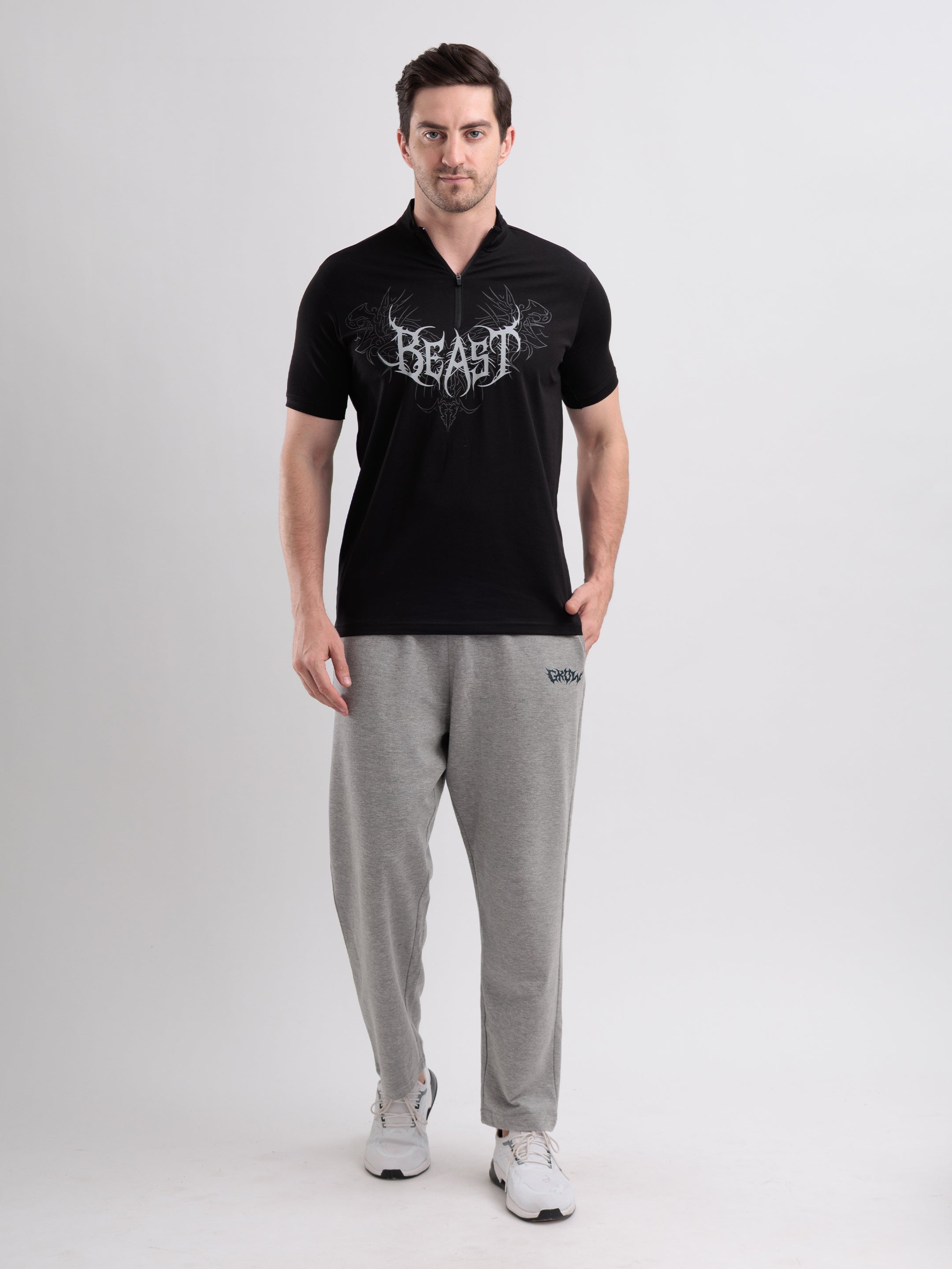 Beast Quarter Zip Tshirt Black