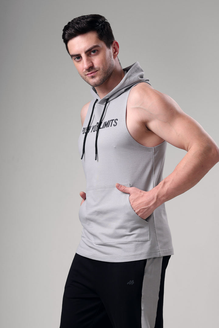 Push Sleeveless Hoodie Light Grey