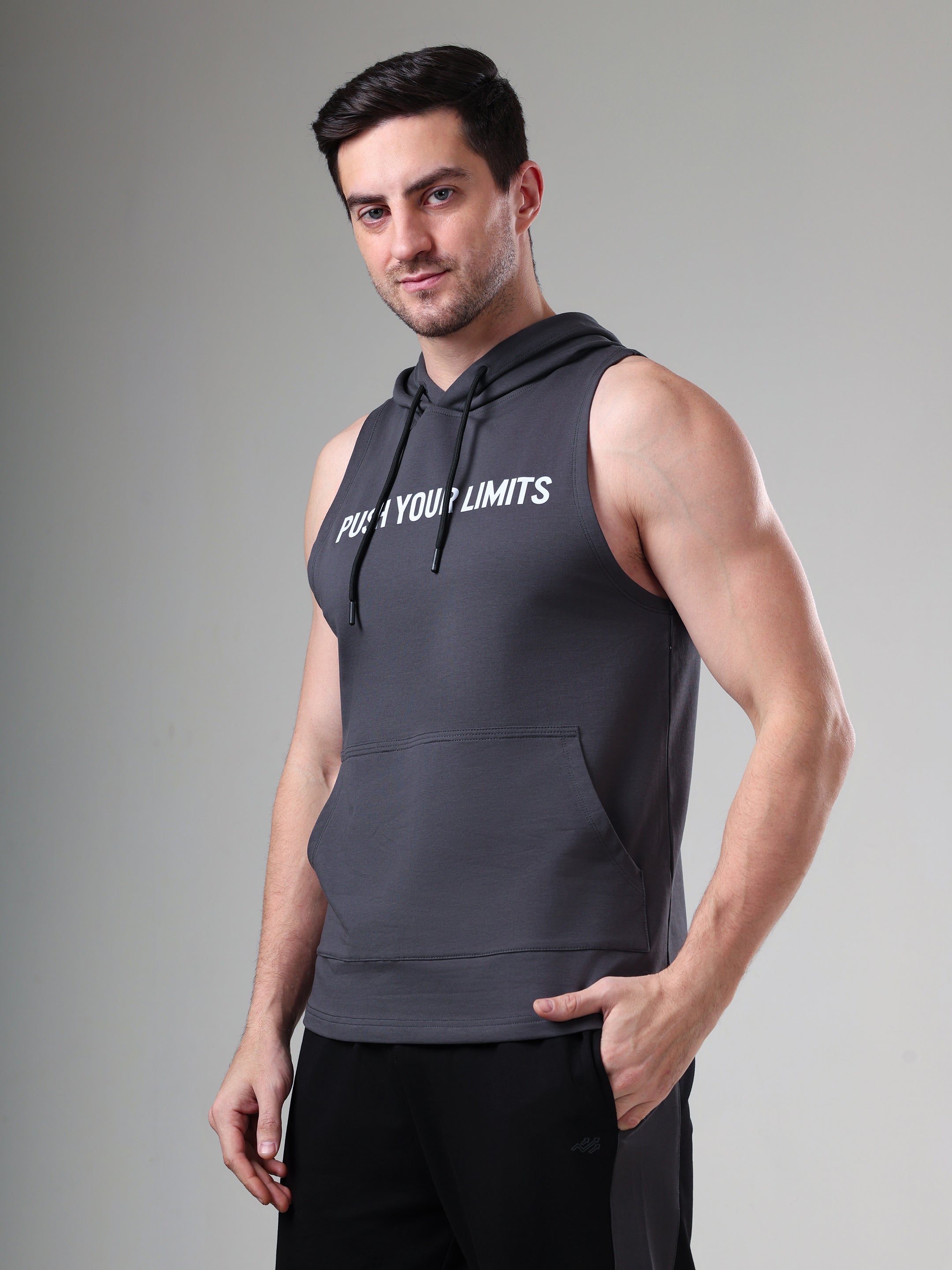 Push Sleeveless Hoodie Dark Grey