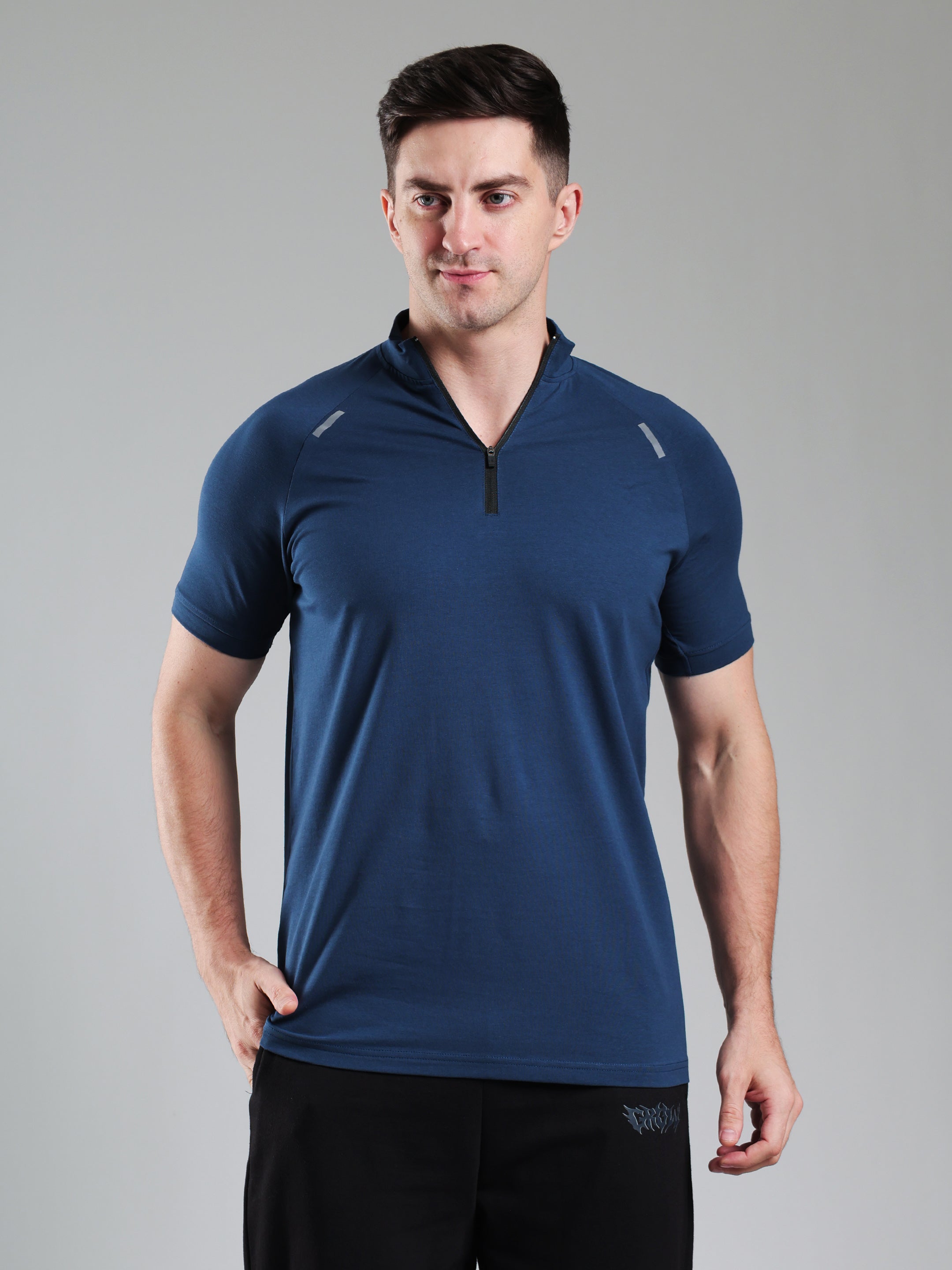 Raglan Quarter Zip Half Sleeves Tshirt Airforce