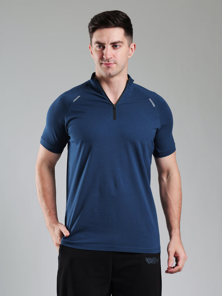 Raglan Quarter Zip Half Sleeves Tshirt Airforce