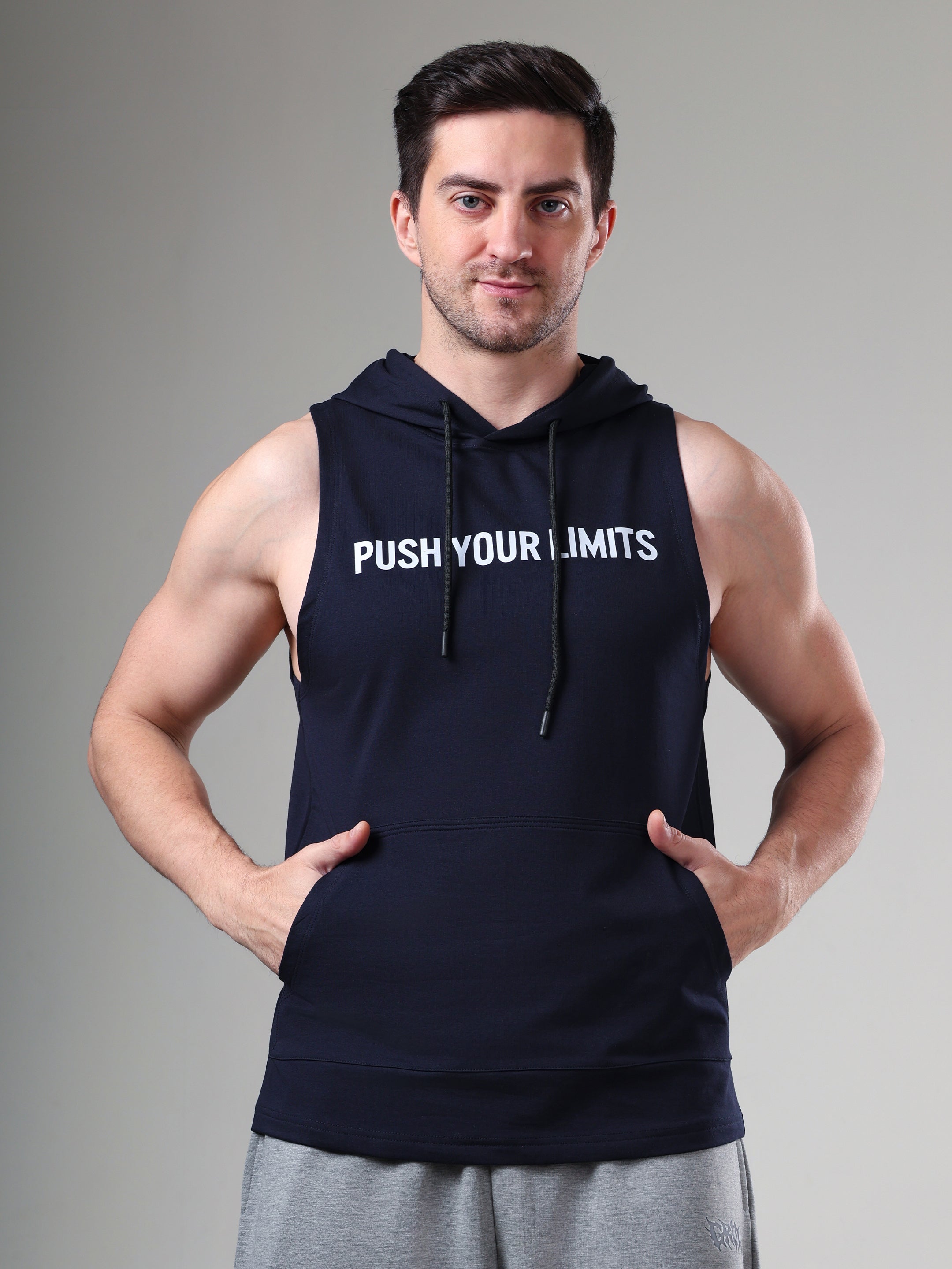 Push Sleeveless Hoodie Navy
