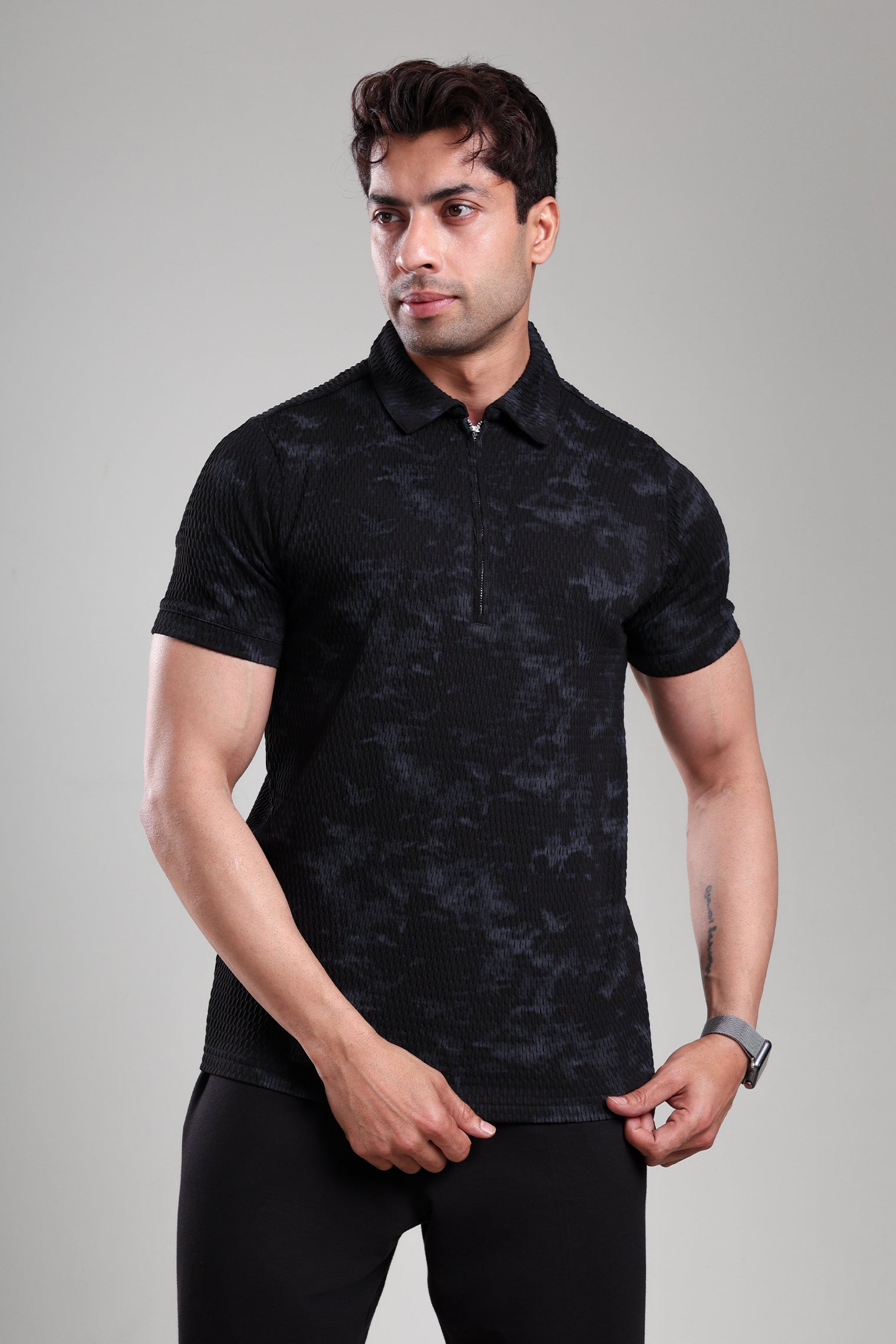 GROW Textured Polo Tee Black