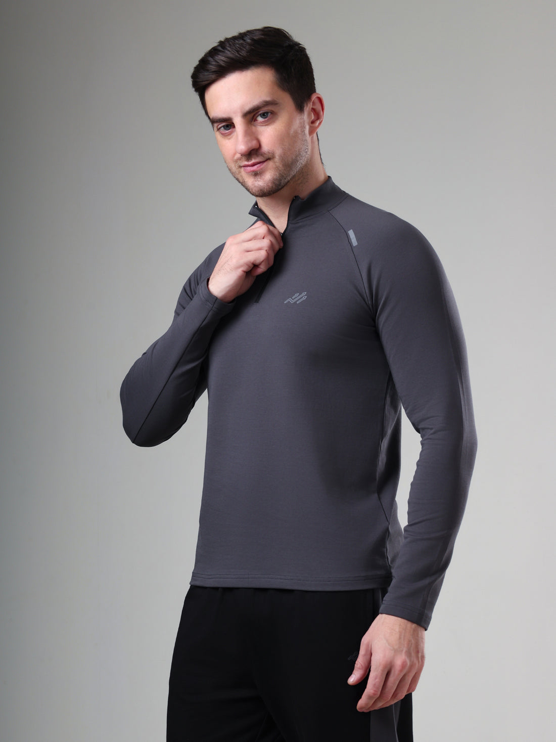 Raglan Quarter Zip T-Shirt (Cotton Feel) Dark Grey