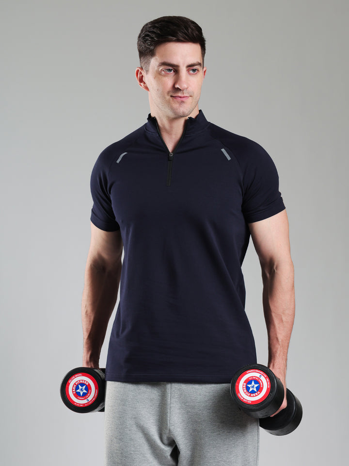 Raglan Quarter Zip Half Sleeves Tshirt Navy