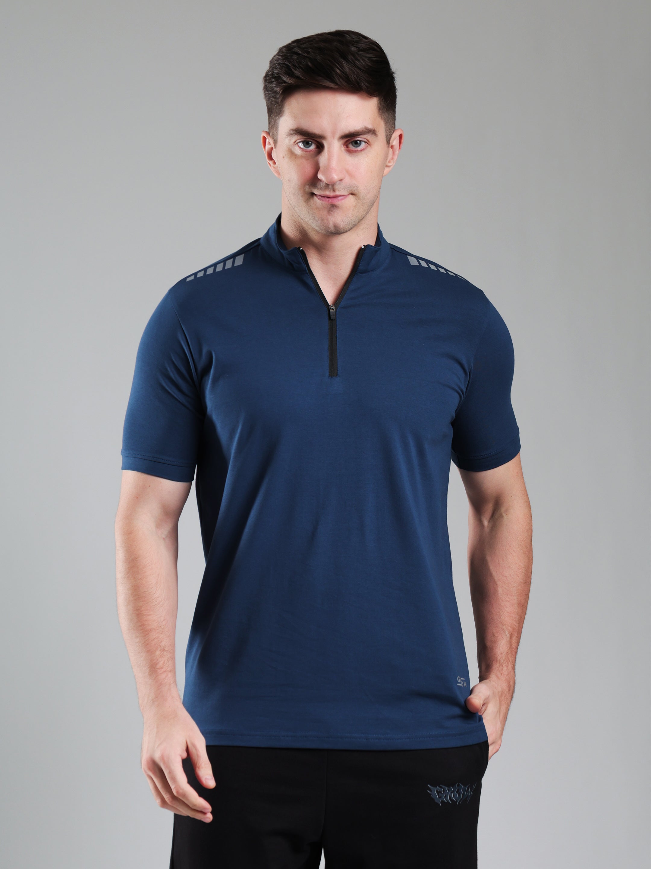 Quarter Zip Solid Half Sleeves Tshirt Airforce