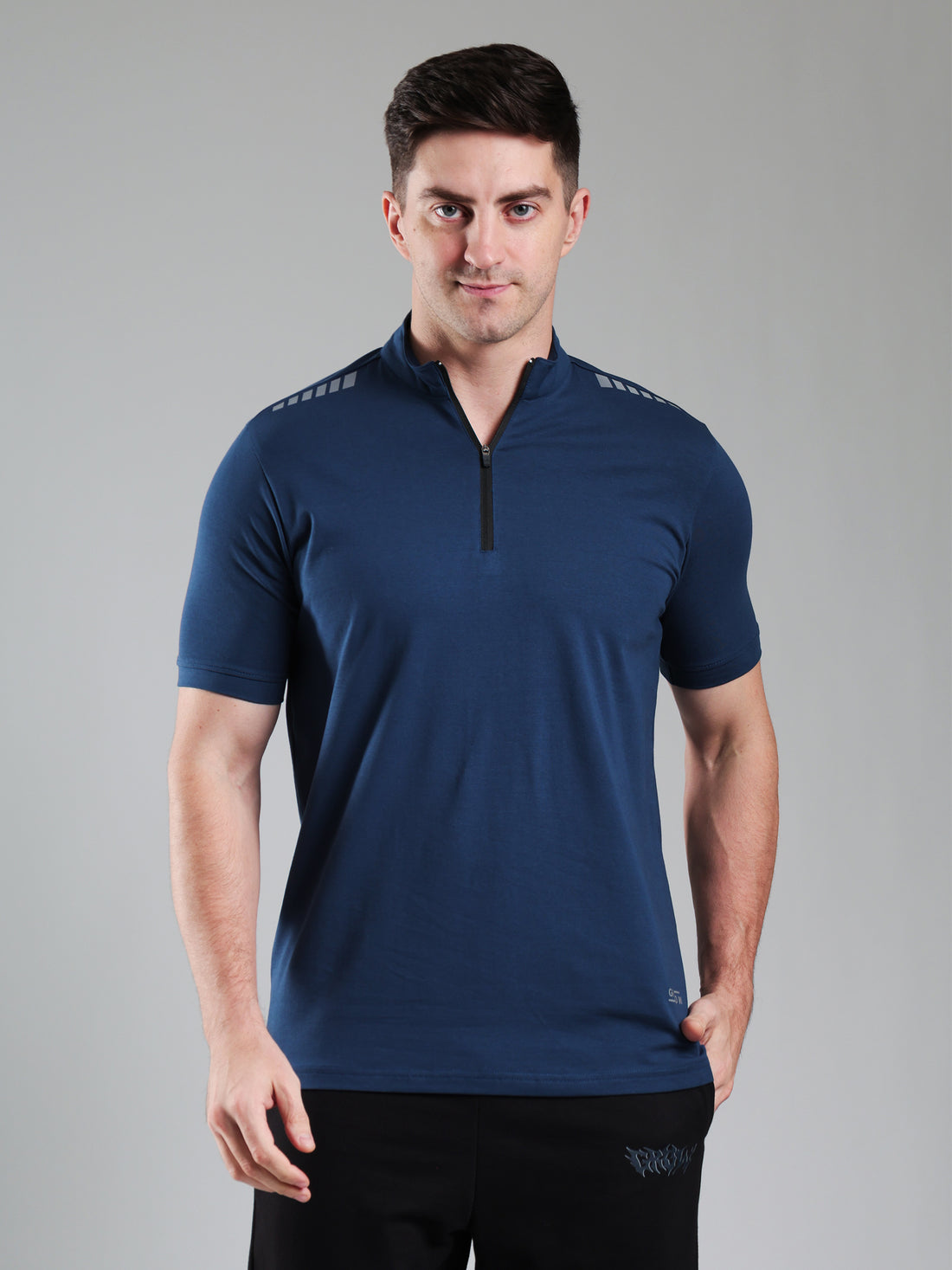 Quarter Zip Solid Half Sleeves Tshirt Airforce
