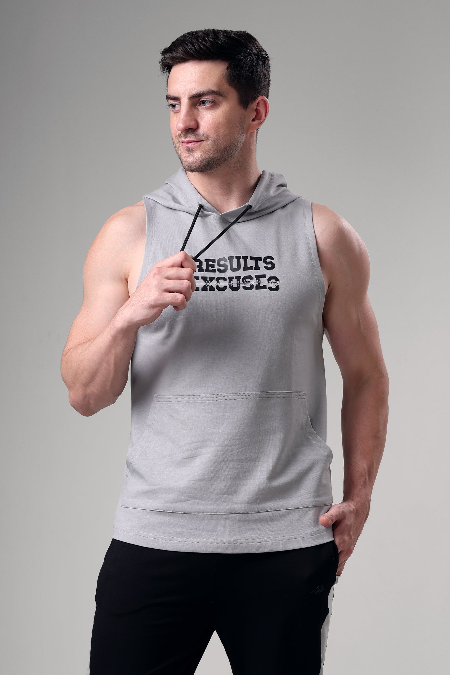 Results Sleeveless Hoodie Light Grey