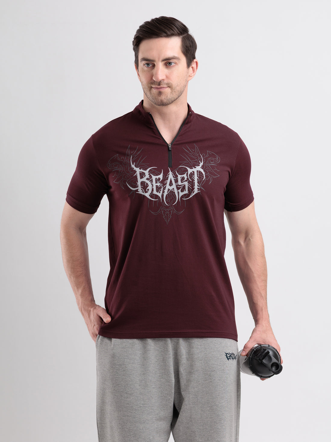 Beast Quarter Zip Tshirt Wine