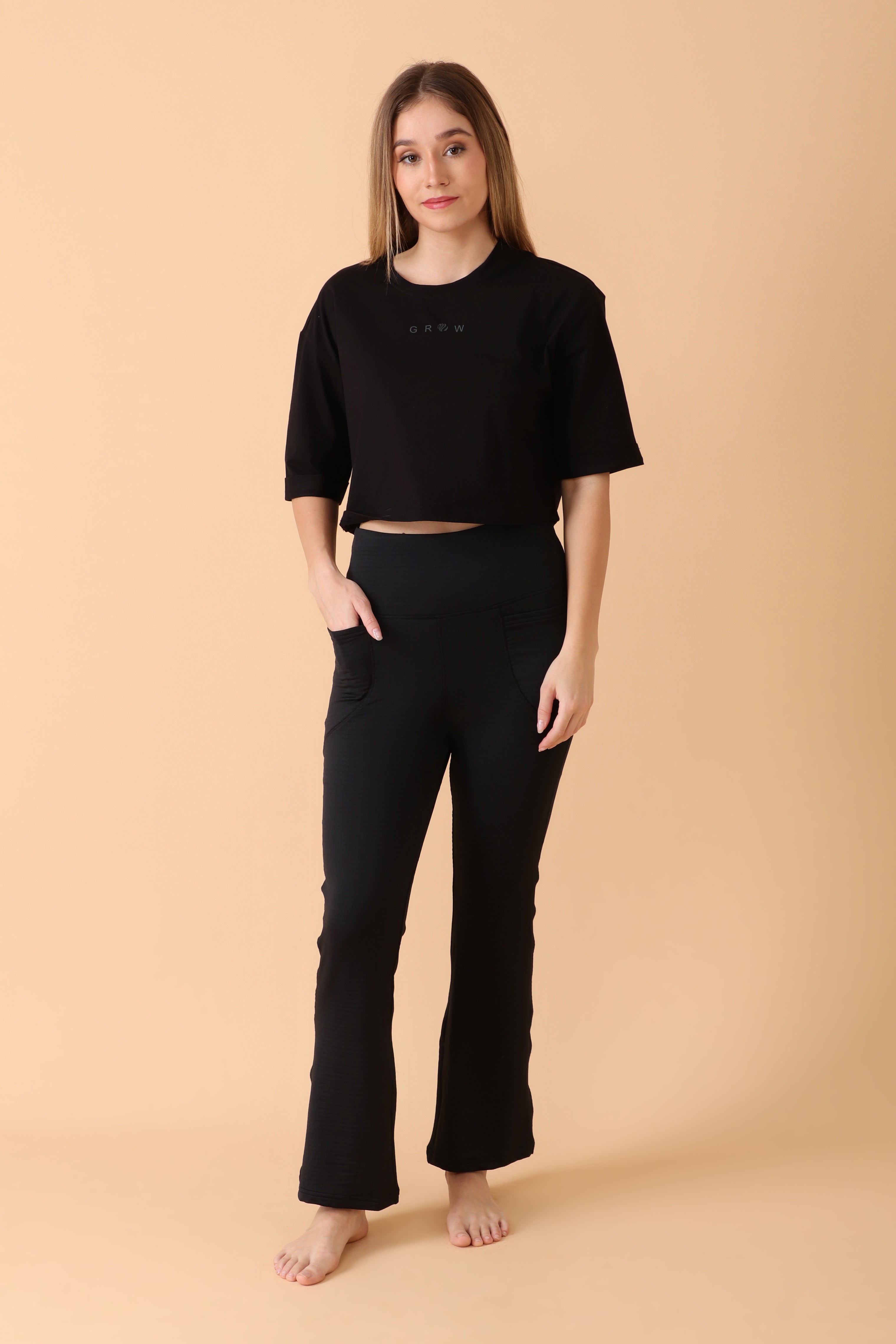 Jacquard Flare Leggings Black