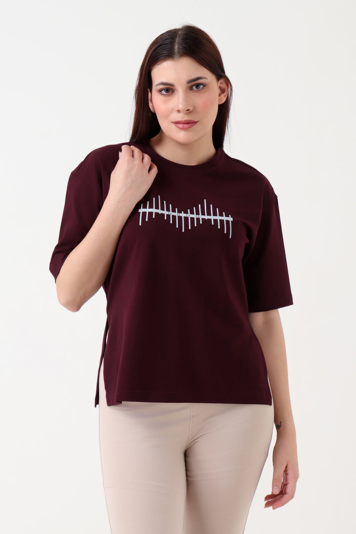 Oversized Slit Tshirt Wine