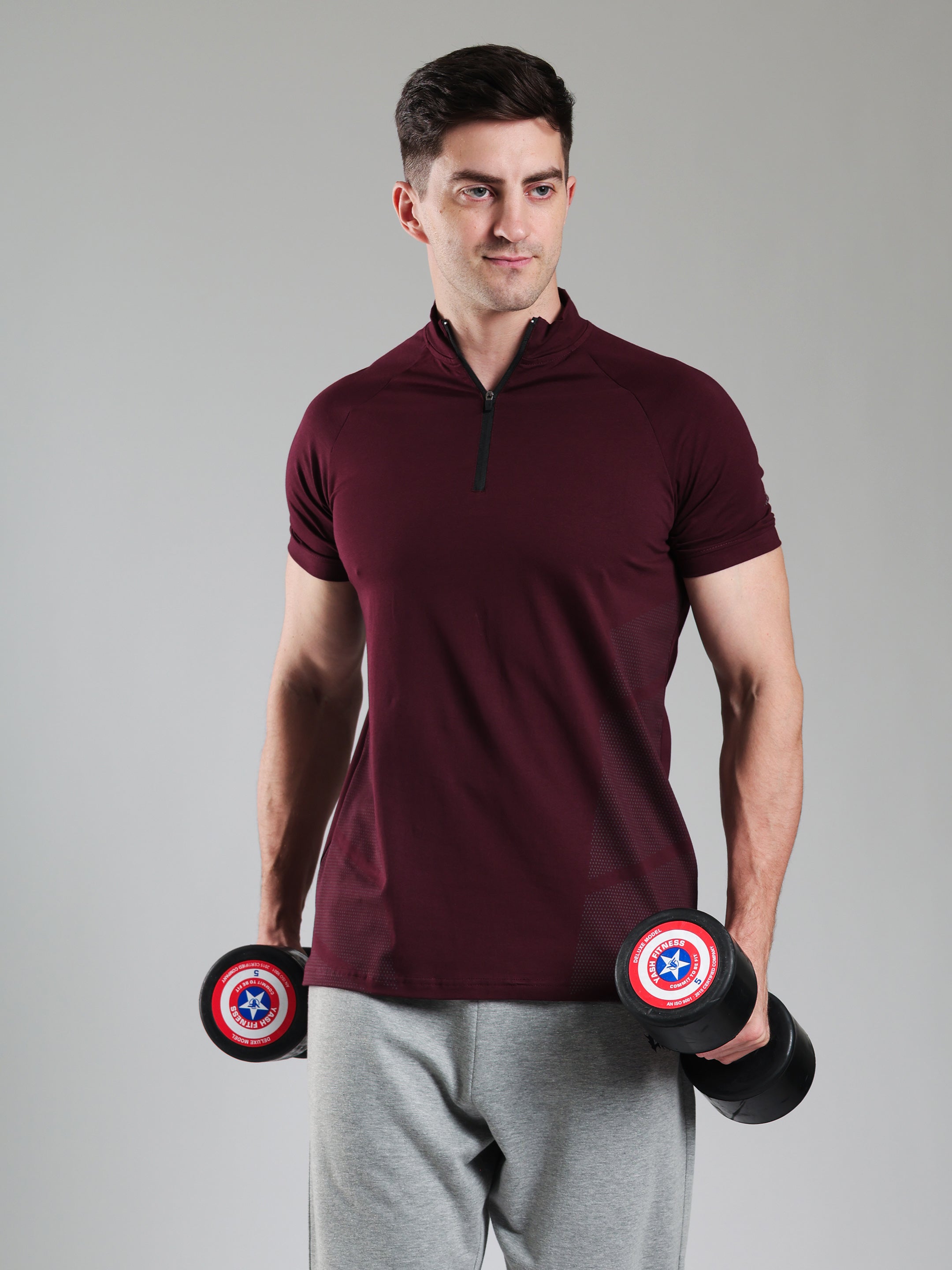 Half Quarter Zip Performance T-Shirt Wine