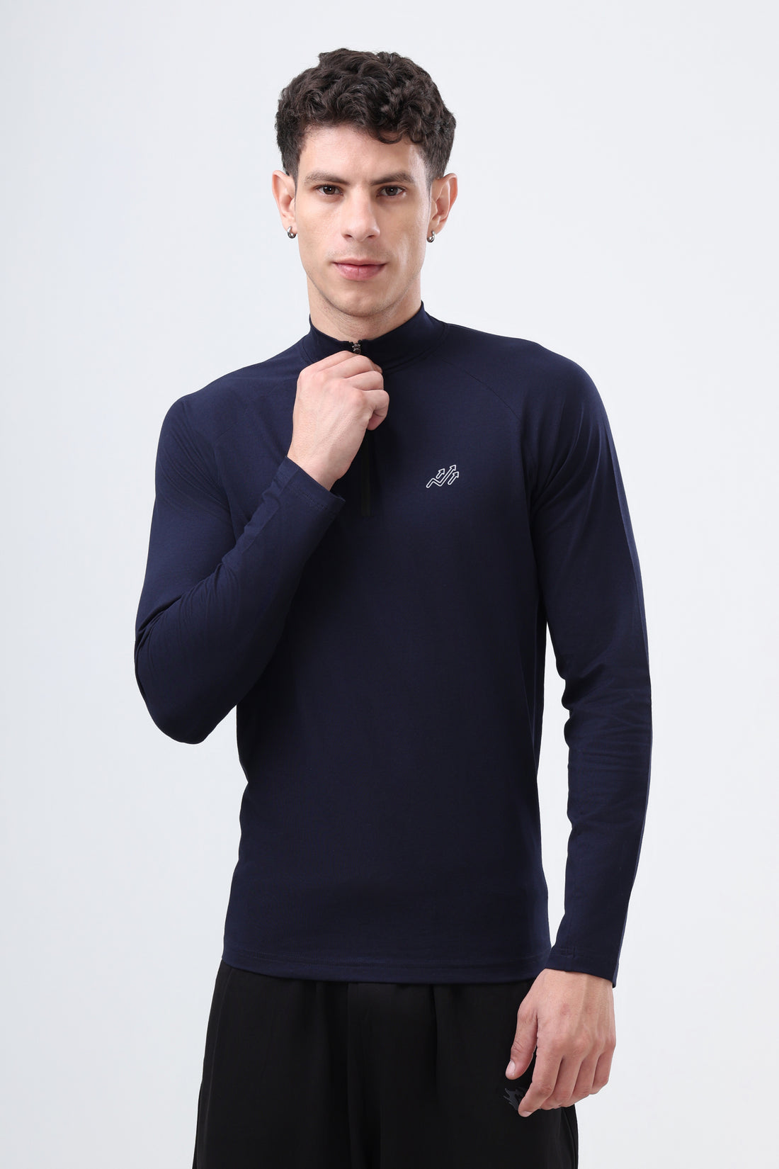 Raglan Quarter Zip T-Shirt (Cotton Feel) Navy