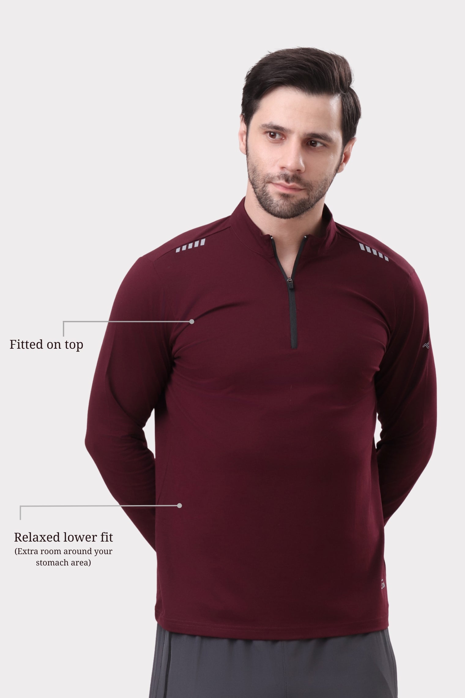 Quarter Zip Solid Full Sleeve T-Shirt (Cotton Feel) Wine