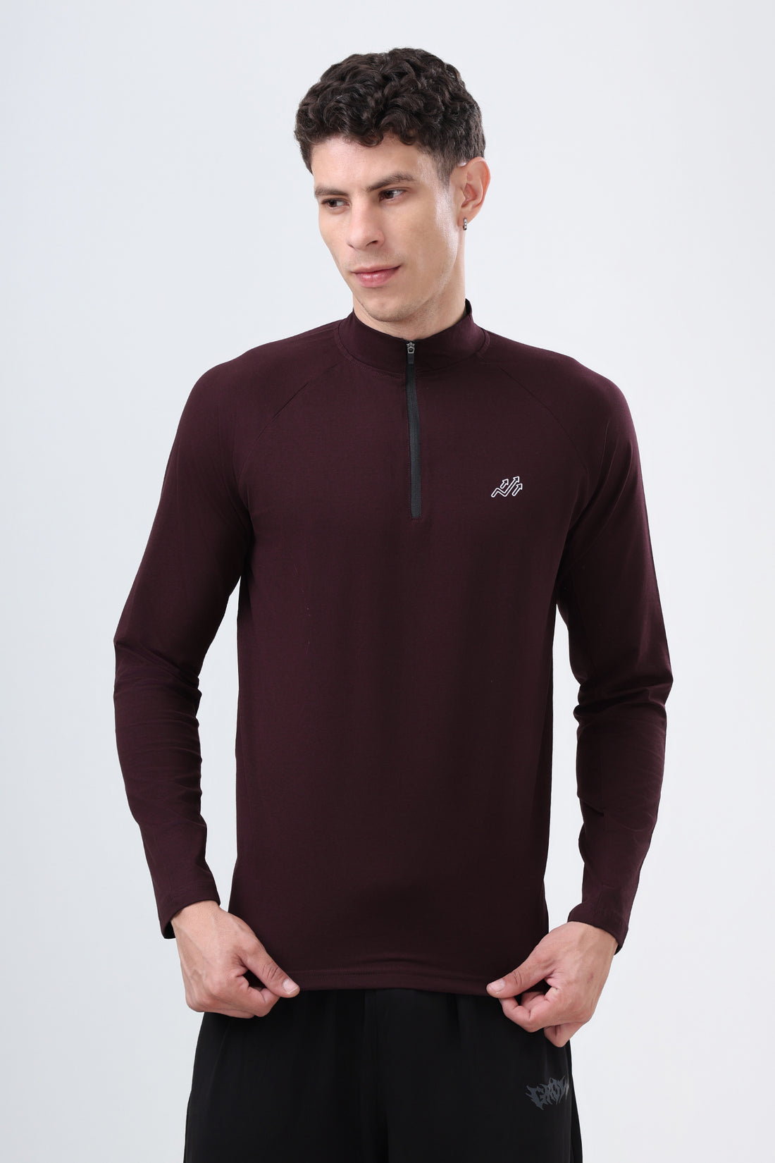 Raglan Quarter Zip T-Shirt (Cotton Feel) Wine