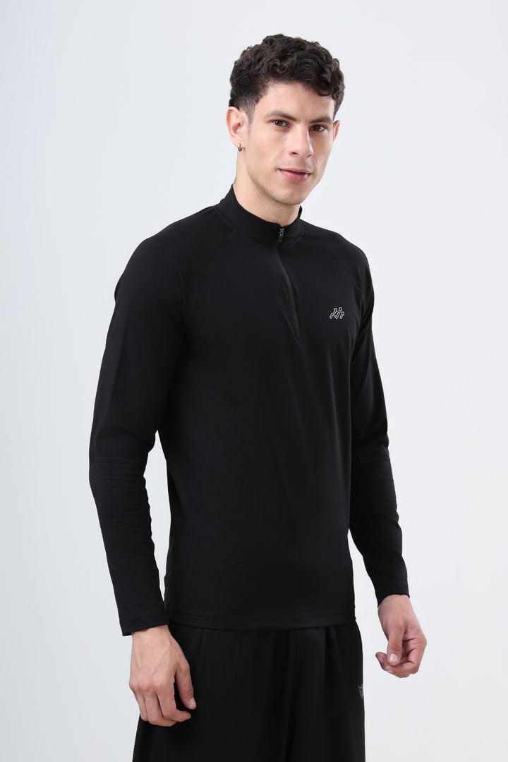 Raglan Quarter Zip T-Shirt (Cotton Feel) Black