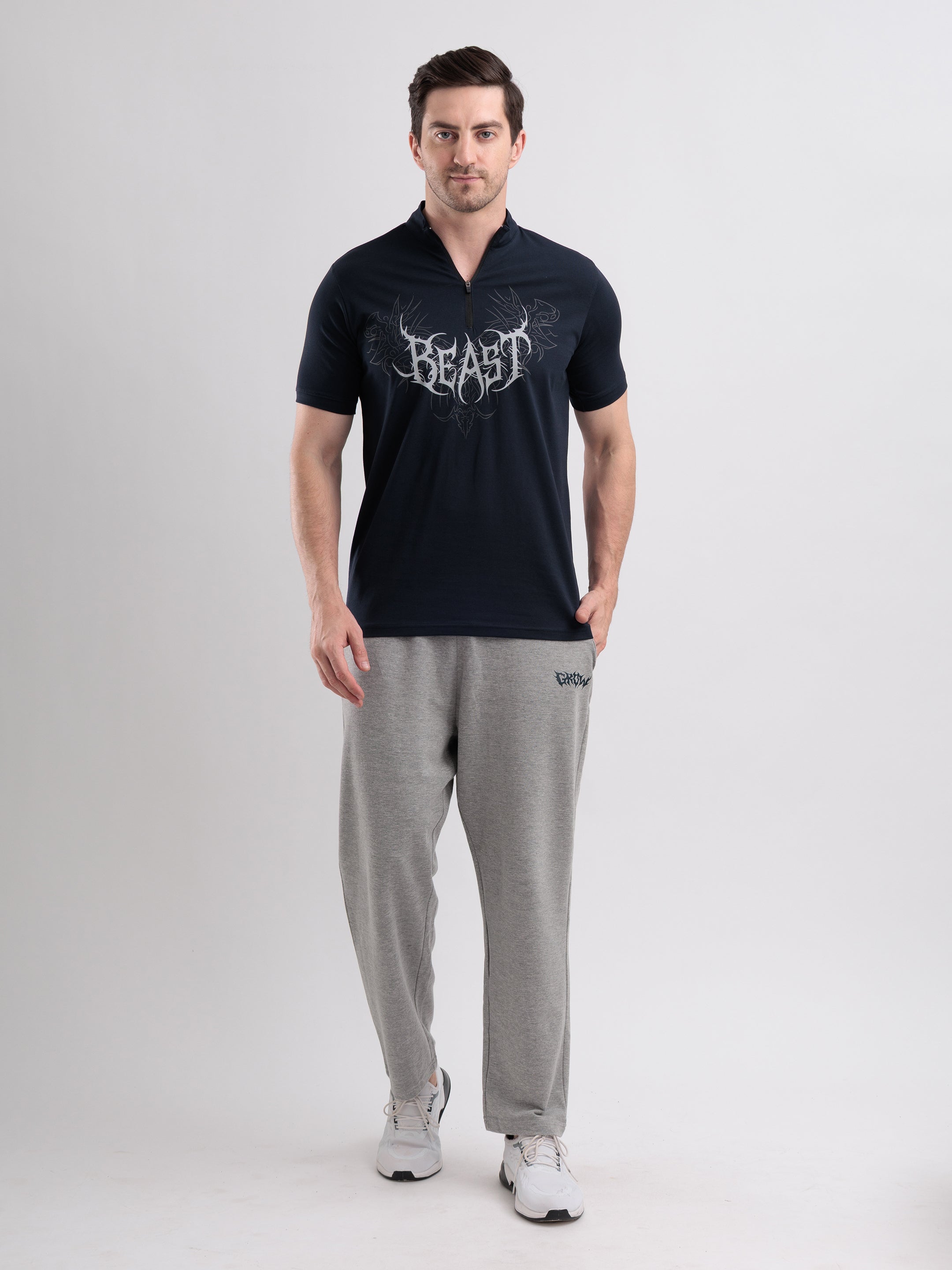 Beast Quarter Zip Tshirt Navy