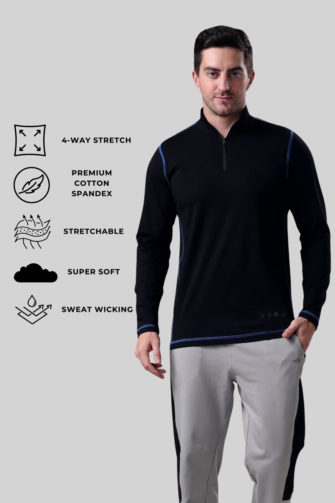 Grow 5T Quarter Zip T-shirt Black