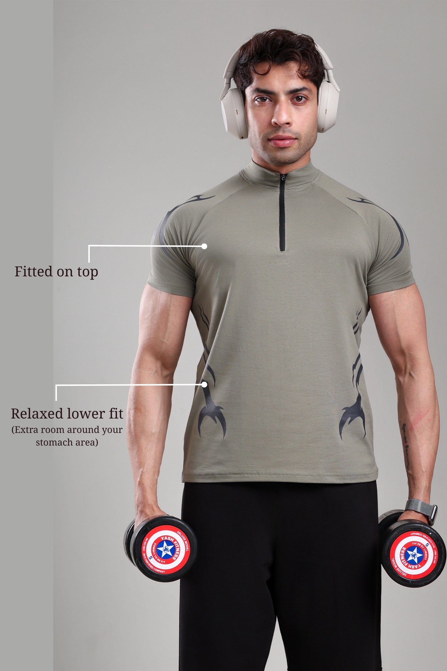 GROW ShadowTribe Zip Tshirt Mid grey
