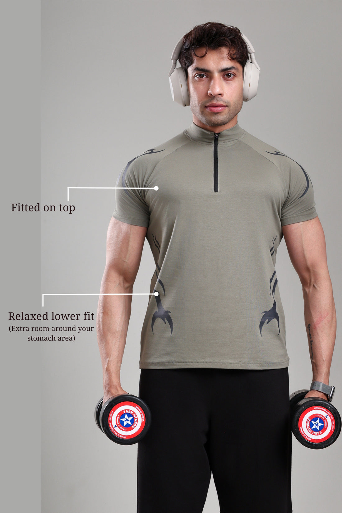 GROW ShadowTribe Zip Tshirt Mid grey