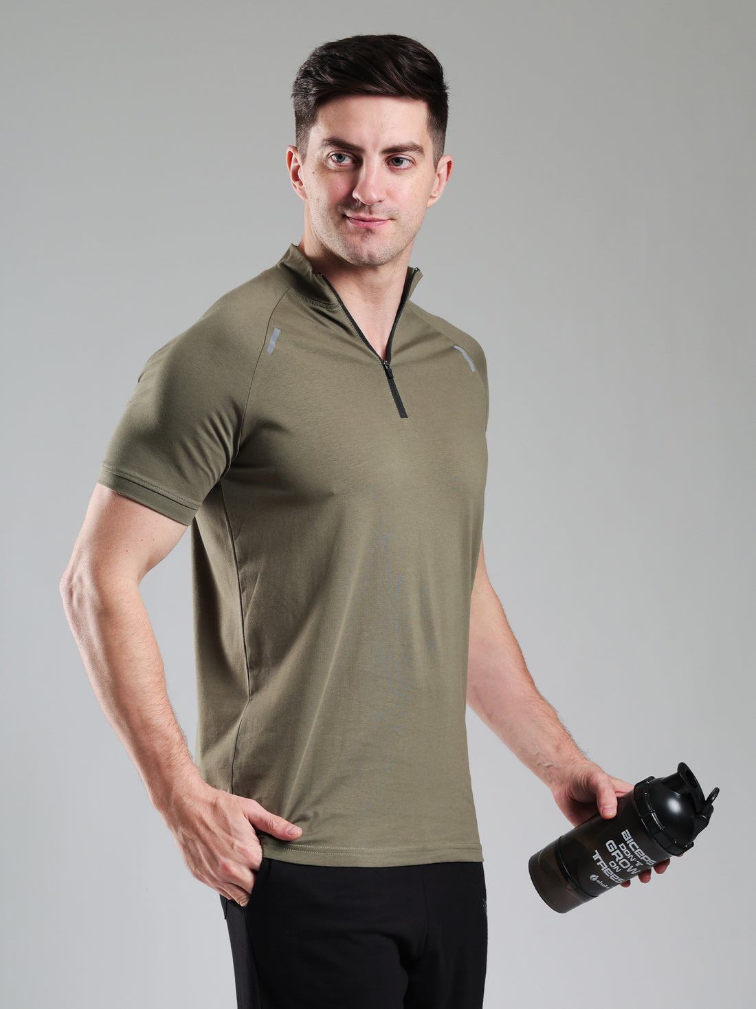 Raglan Quarter Zip Half Sleeves Tshirt Mid Grey