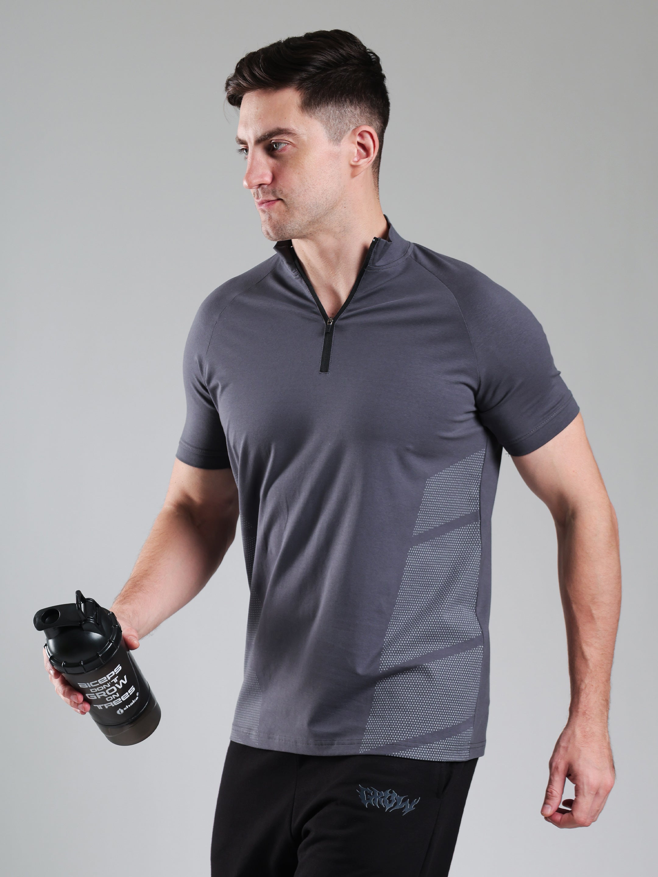 Half Quarter Zip Performance T-Shirt Dark Grey