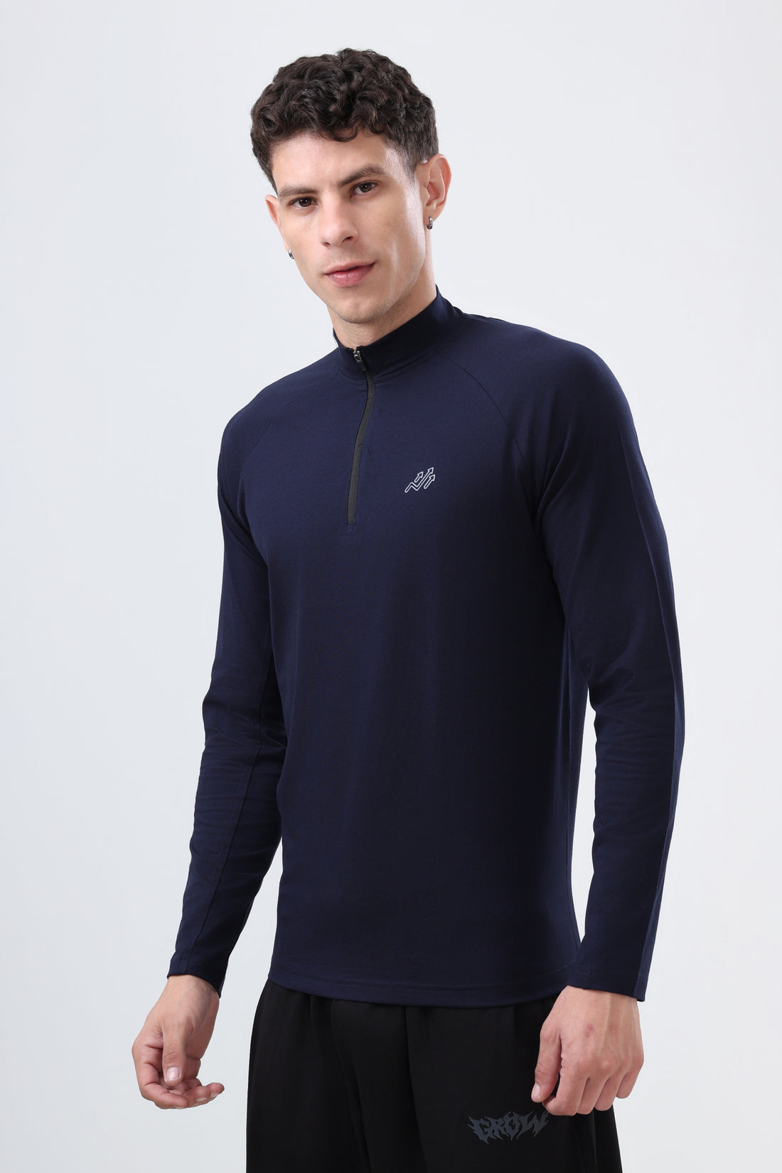 Raglan Quarter Zip T-Shirt (Cotton Feel) Navy