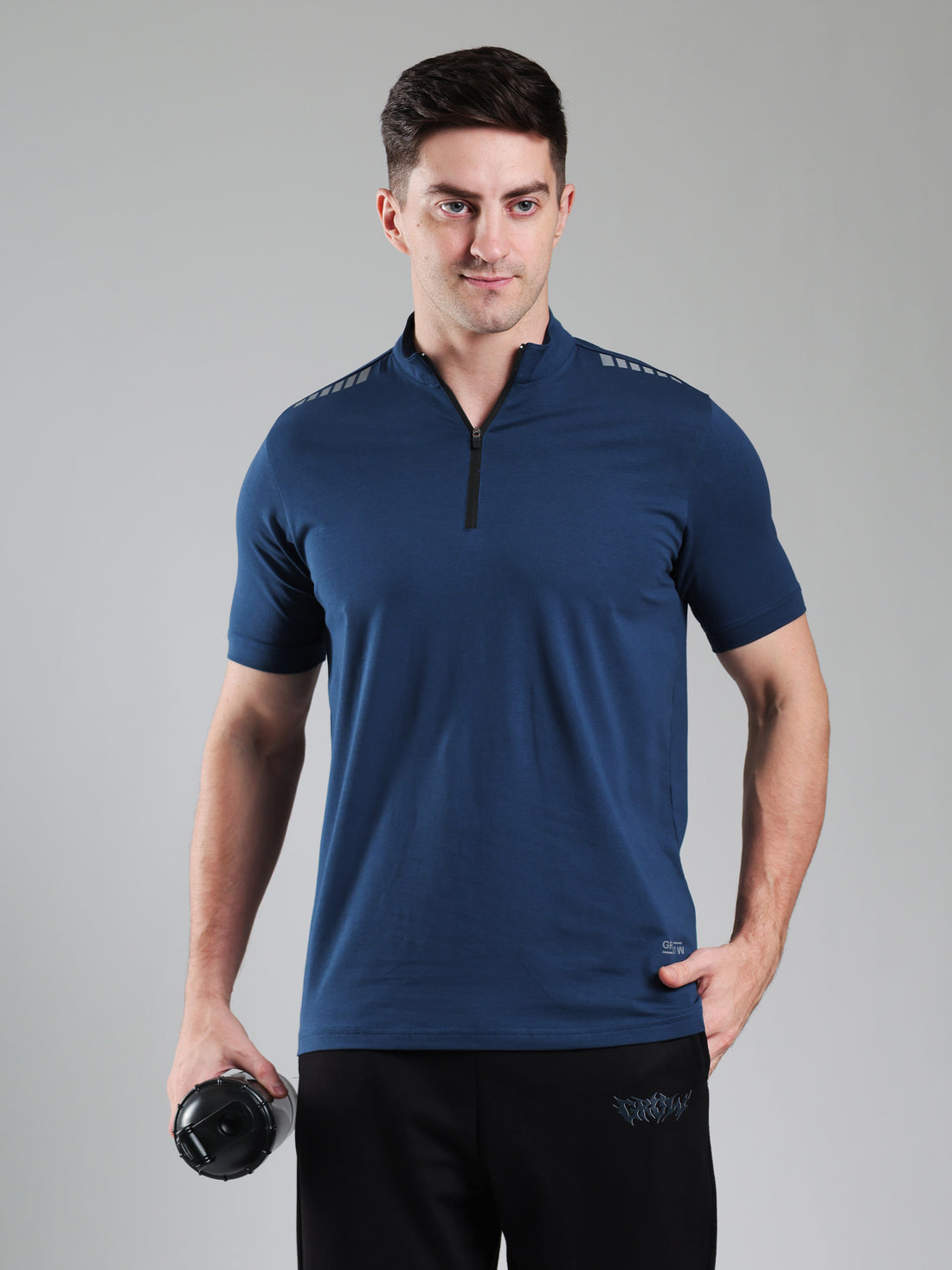 Quarter Zip Solid Half Sleeves Tshirt Airforce