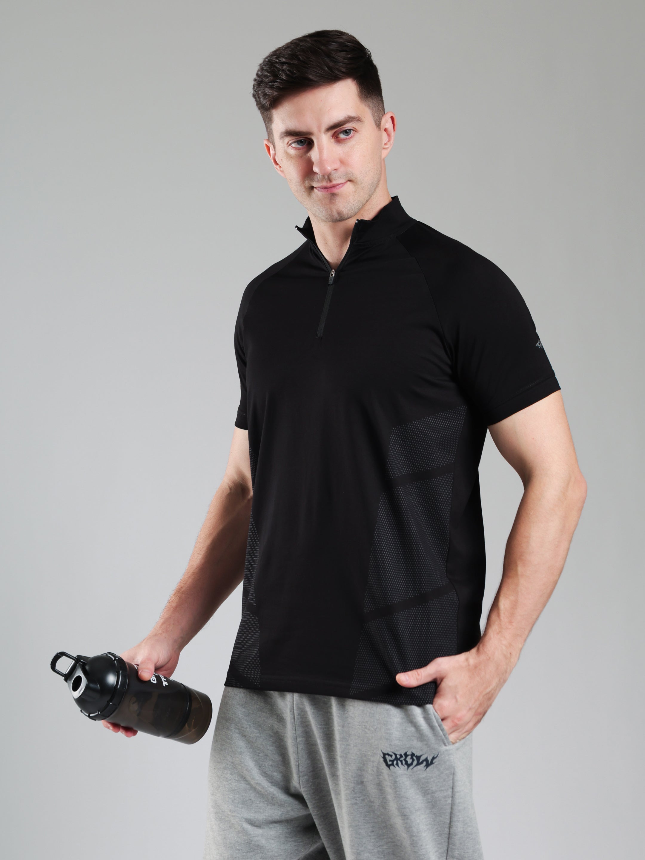 Half Quarter Zip Performance T-Shirt Black